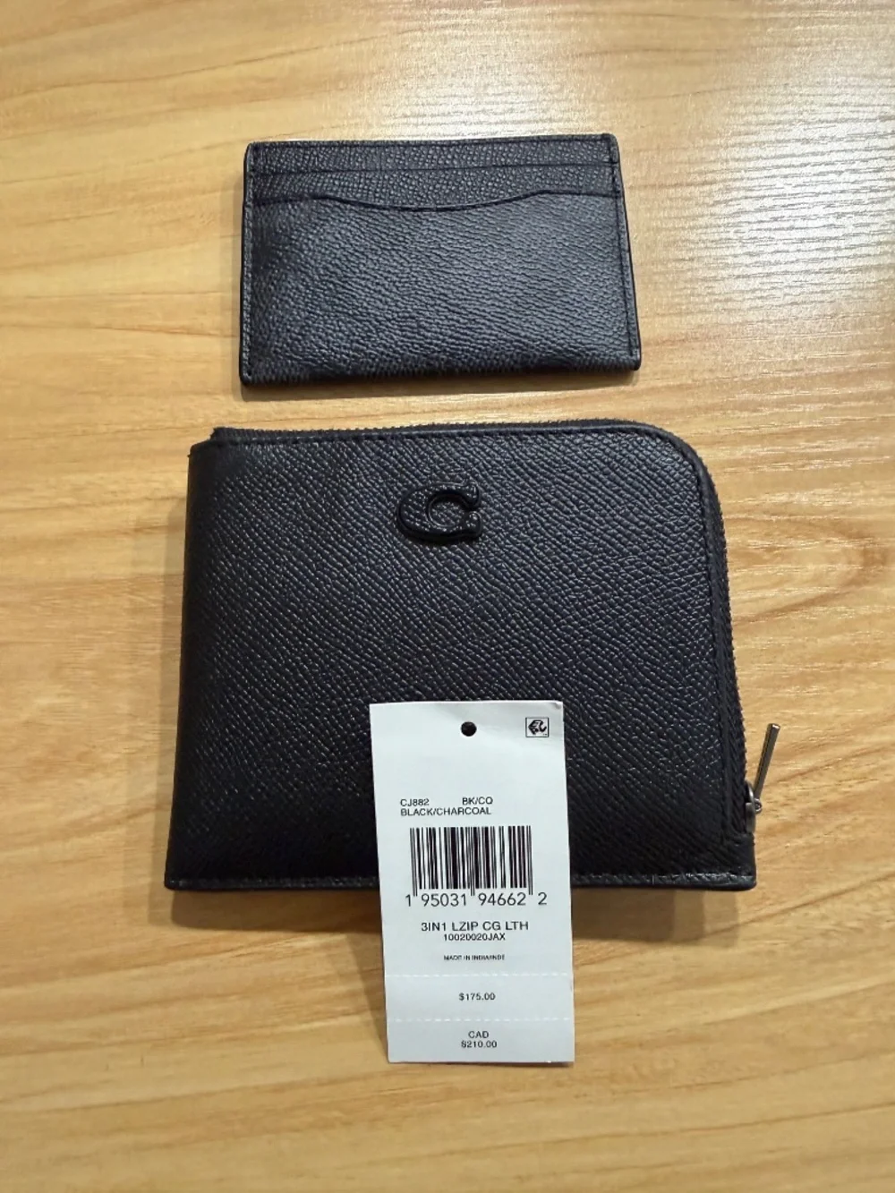 Coach Mens 3-In-1 L-Zip Wallet With Signature Canvas Black Charcoal
